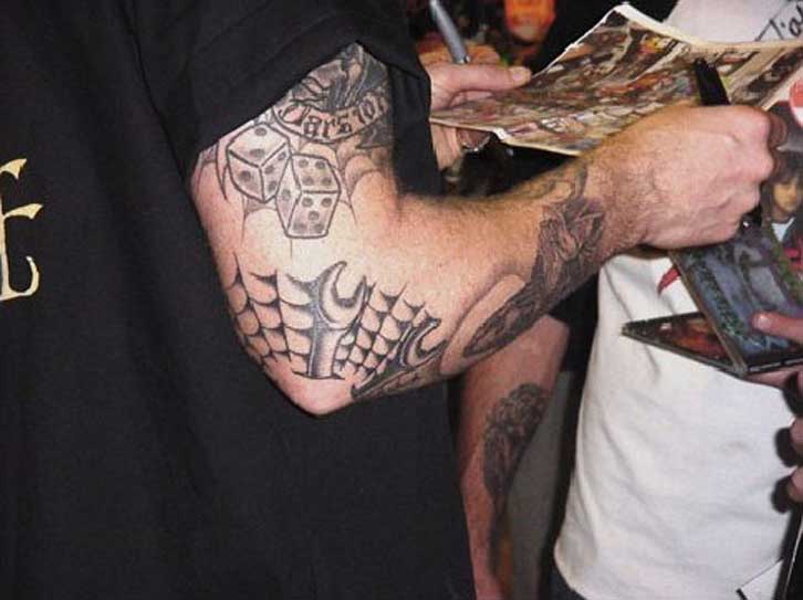 James hetfield tattoos on his neck back chest arms hands