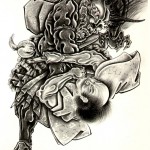 Modèle de tatouage de samouraï sur la cuisse Modèle de tatouage de samouraï sur la cuisse