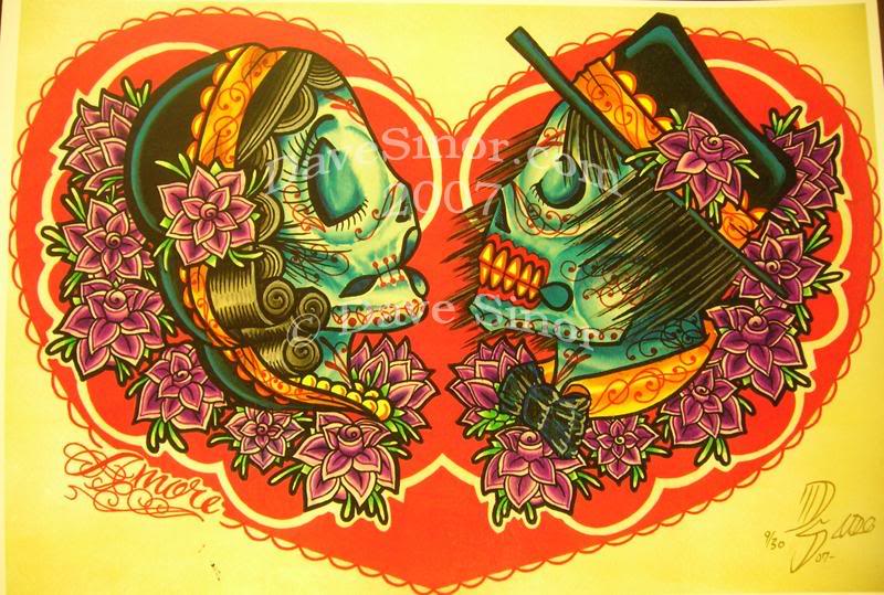 Modèle tatouage amour éternel cranes mexicains
