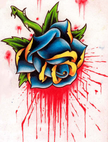 Modèle de tatouage de rose bleue