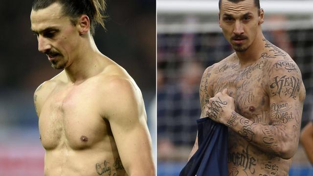 Faux tatouages éphémères réalisés sur Zlatan Ibrahimovic dans le cadre d'une opération caritative contre la faim dans le monde