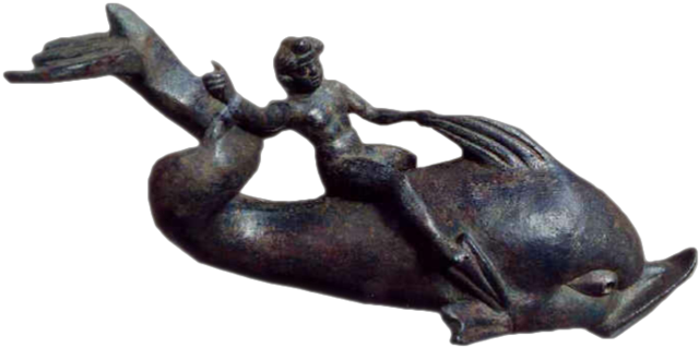 homme chevauchant un dauphin artefact celtique