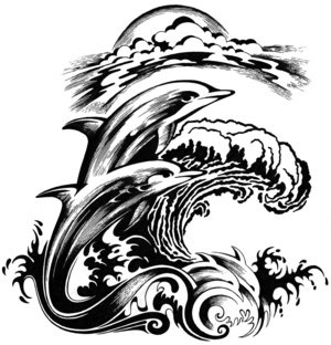 Modèle de tatouage de dauphin avec vagues