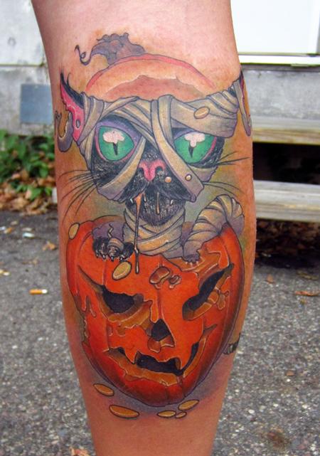 tatouage citrouille et chat noir halloween